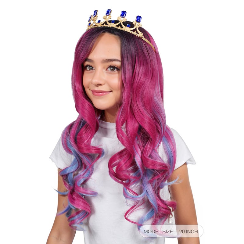 ColorGround Long Wavy Pink and Light Blue Mixed Cosplay Wig with Crown (Small Size) - Image 2